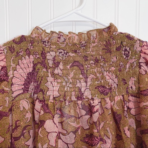 O.P.T. One Pretty Thing x Anthropologie Floral Smocked Balloon Sleeves Top NWT - Picture 6 of 8